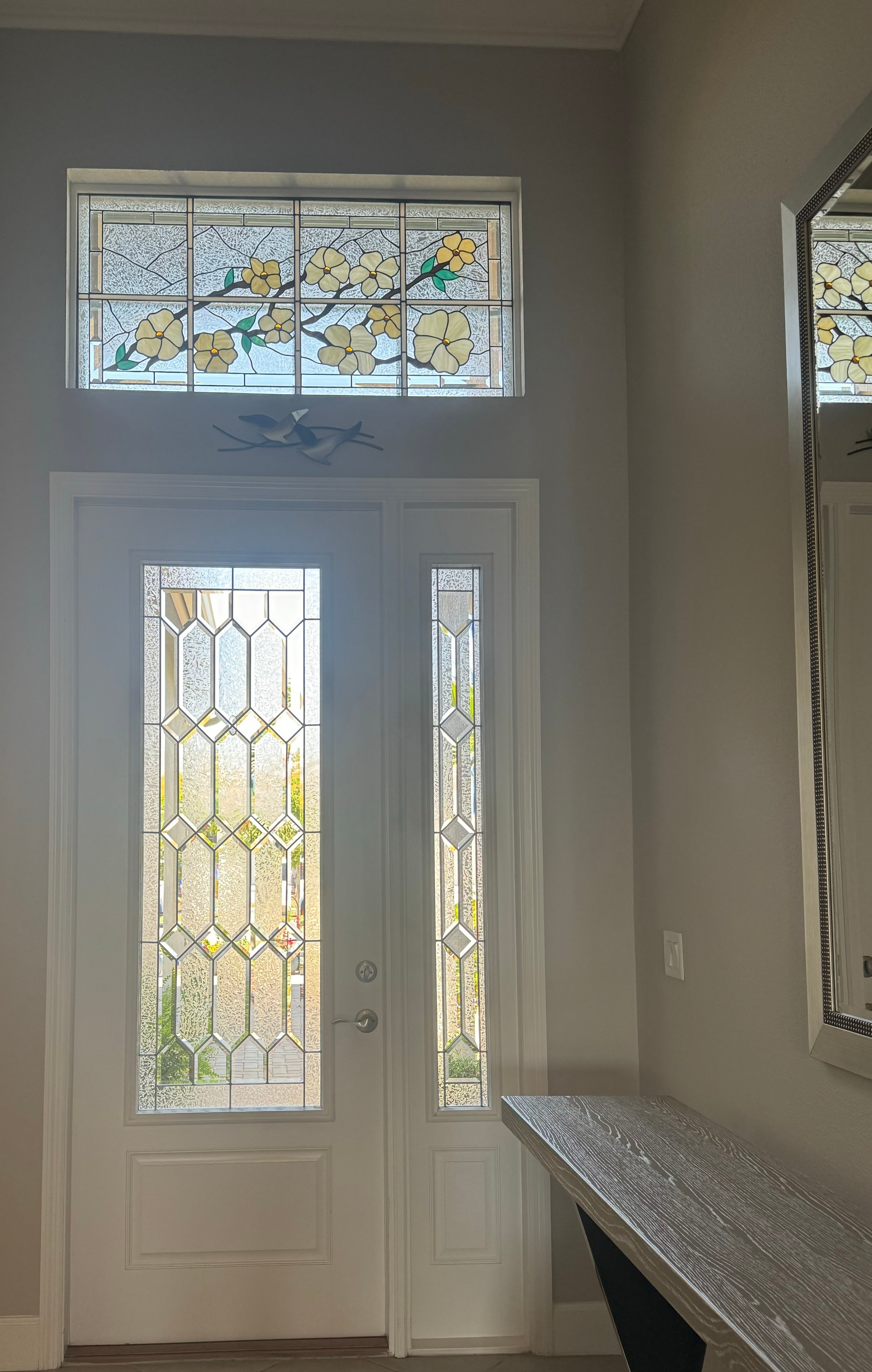 Stained glass sailboat panel artwork